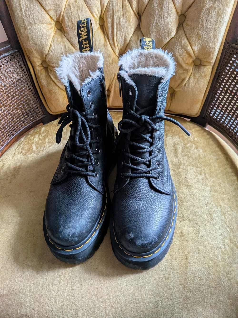 Dr. Martens Black Leather Fur-Lined Boots